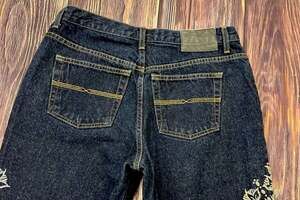 🌺 EXPRESS Bootcut Bling Jeans Womens Size 13/14 Dark Wash USA Made